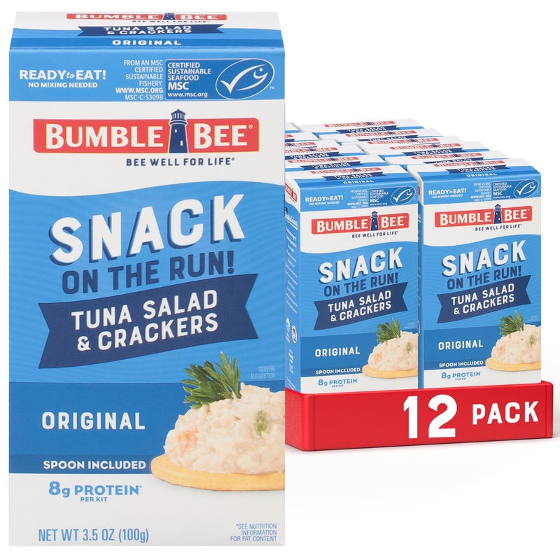 Bumble Bee Snack On The Run Original Tuna Salad with Crackers Kit (Pack of 12) - Ready to Eat Protein Snack Pack - 8g Protein per Box - Wild Caught MSC Certified Tuna - Image 1